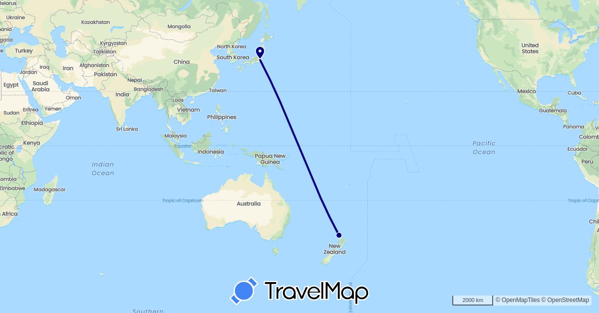 TravelMap itinerary: driving in Japan, New Zealand (Asia, Oceania)